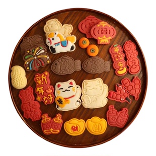 新年切片曲奇饼干手工手绘黄油曲奇马年礼盒装糕点伴手礼春节礼物