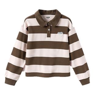 森马儿童长袖T恤2025春季新款100%纯棉条纹POLO衫女童内搭打底衫