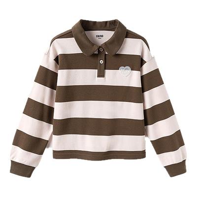 森马儿童长袖T恤2025春季新款100%纯棉条纹POLO衫女童内搭打底衫