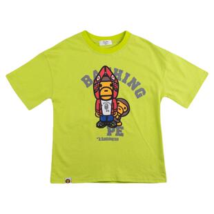 日系男童卡通印花t恤女宝宝荧光绿纯色显白短袖儿童薄款休闲上衣