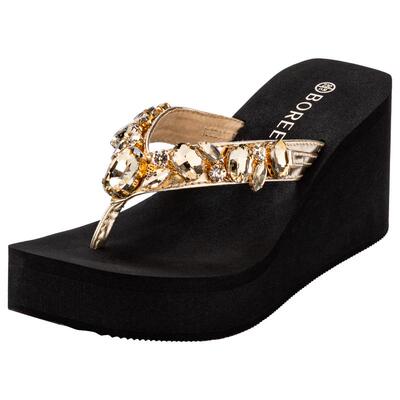 宝人夏季女厚底高跟人字拖