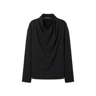 芸蚁〔三峡好人〕超垂顺肌理棉混纺多形态荡领拼色打底长袖T恤