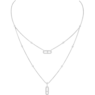 【新年礼物】MESSIKA/梅西卡Move Uno 18K白金密镶钻石双圈项链