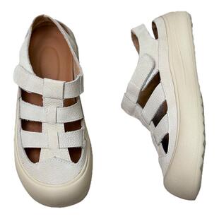 厚底包头凉鞋女松糕复古罗马鞋2025夏季真皮透气镂空洞洞休闲女鞋