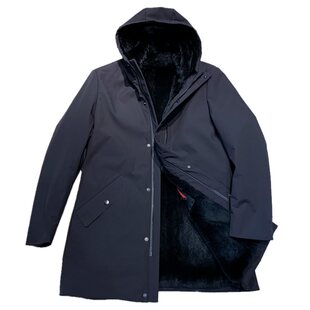 连帽兔毛内胆尼克服男士秋冬新款商务休闲时尚舒适皮草外套 品牌H