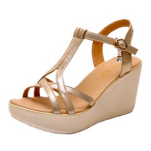 2025坡跟凉鞋女夏新款罗马鞋女式鞋子厚底露齿大码鞋显瘦百搭女鞋