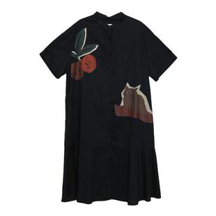 MOVEUP幻走2025夏季新款.FUN系列纯棉印花鱼尾下摆梭织连衣裙