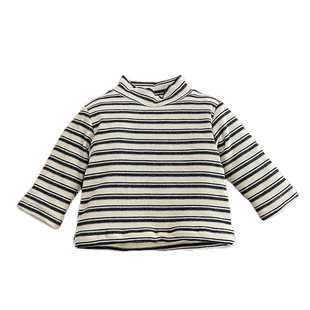 男童冬款条纹加绒加厚长袖上衣宝宝韩版保暖半高领打底衫婴儿上衣