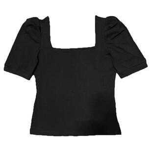 法式大码上衣女修身显瘦打底衫设计感正肩纯棉方领泡泡袖T恤短袖