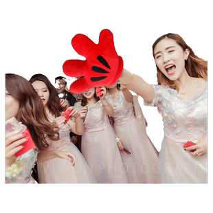 指东看西团结游戏道具结婚接亲堵门整蛊新郎伴郎大拇指红色大手套