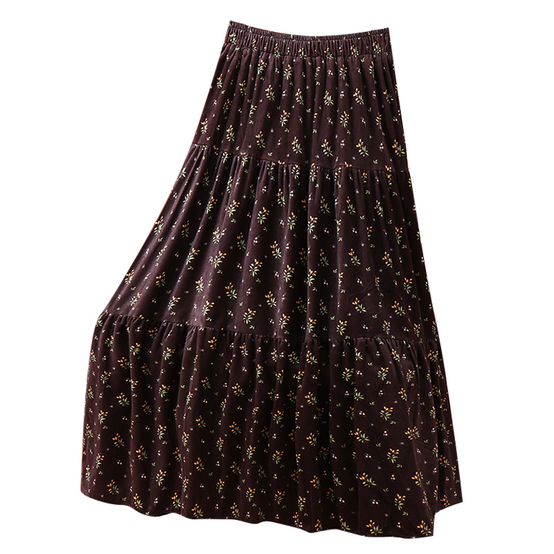 秋冬复古碎花加厚丝绒半身裙女2025冬季新款A字垂感蛋糕长裙半裙