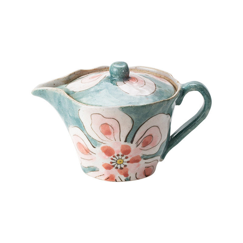 日本美浓烧花卉陶瓷手工茶壶
