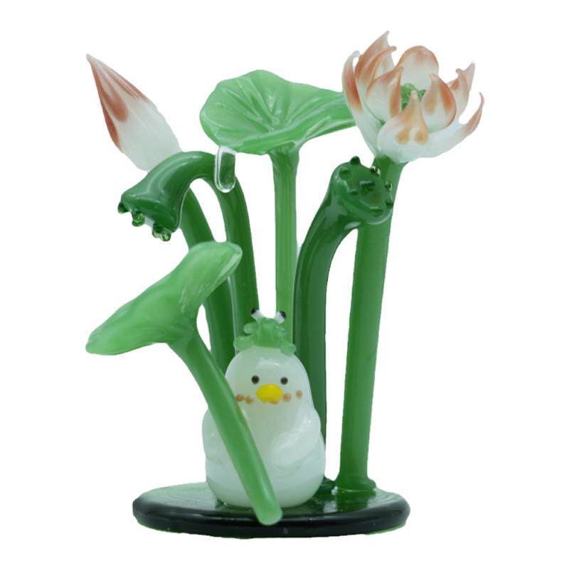 淄博琉璃手工艺品夏日荷花鸭桌面摆件仿真莲花装饰品治愈生日礼物