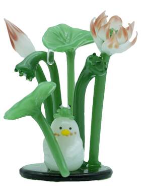 琉璃夏日荷花鸭手工艺品桌面摆件