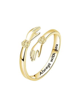 S925纯银镶钻双手拥抱活口戒指