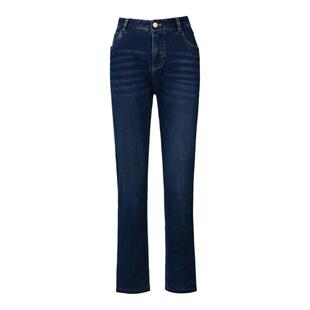 波顿2025秋冬季新款女士直筒深蓝色牛仔裤高端修身弹力美式裤子