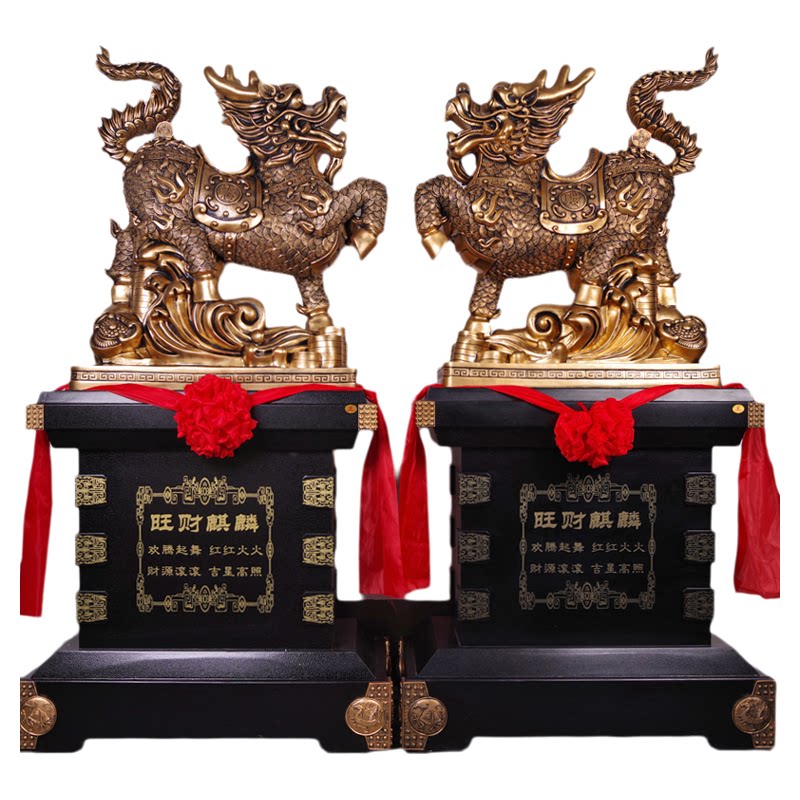 招财麒麟摆件一对落地其林大堂