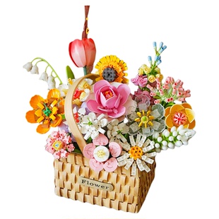 小颗粒积木花束插花草编珍珠花蓝手工diy仿真花拼装女孩女生系列