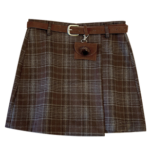 毛呢格纹高腰a字半身裙加厚女2025秋冬季新款不对称包臀短裙裤子