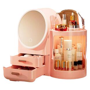 化妆品收纳盒高级感桌面防尘梳妆台带led镜子护肤品大容量置物架