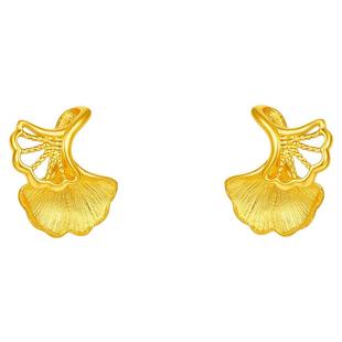 周六福黄金计价5G足金耳钉幸运甜金杏叶耳饰田园系列新年礼物