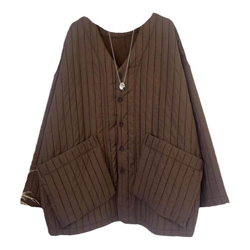 日系复古条纹夹棉大码棉服