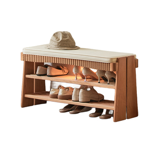 换鞋凳实木玄关家用门口可坐鞋凳樱桃木入户穿鞋凳皮坐垫鞋子收纳