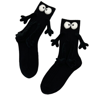 立体玩偶袜子黑色煤球可爱搞怪中筒袜春秋季牵手长袜纯棉长筒袜潮