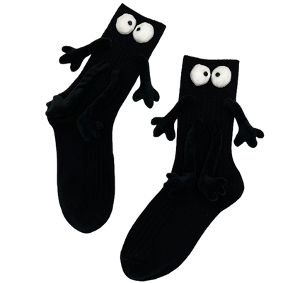 立体玩偶袜子纯棉黑色煤球中筒袜
