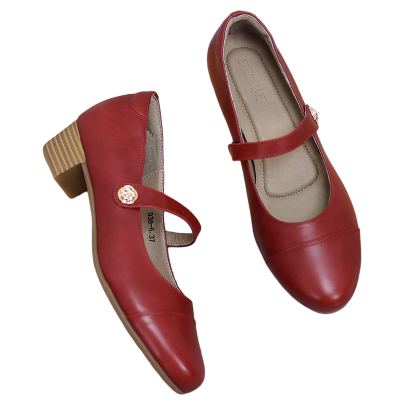 慢先森女鞋  气质时装玛丽珍撞色香风低跟一脚蹬浅口单鞋 938-6