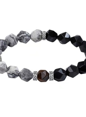 天然黑曜石地图石钻石切面手串