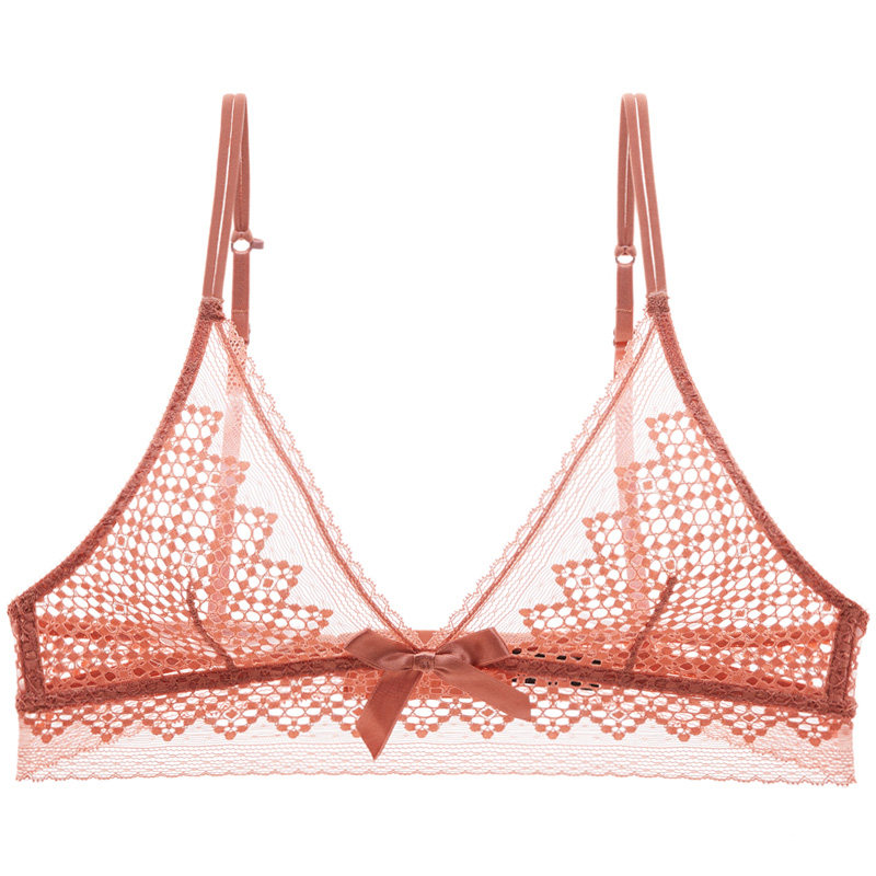 M家 复古性感超薄文胸镂空蕾丝三角杯法式内衣女无钢圈bralette