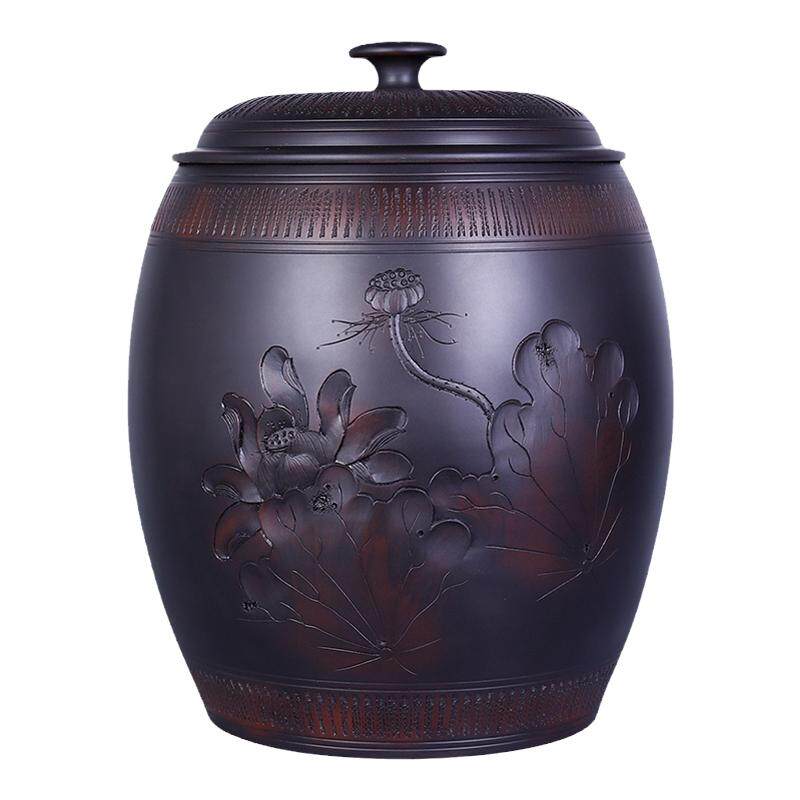 建水紫陶家用浮雕储养水缸15L