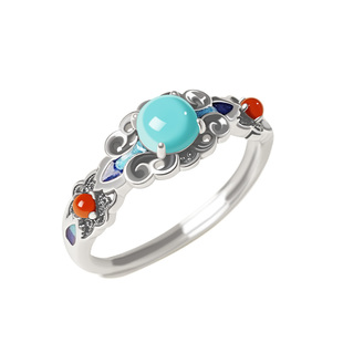 宫里上新绿松石戒指女款纯银开口指环小众设计感生日礼物送妈妈