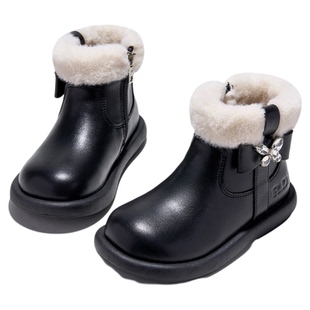 红蜻蜓女童鞋2025秋冬新款儿童加绒短靴毛毛公主靴子雪地靴皮靴