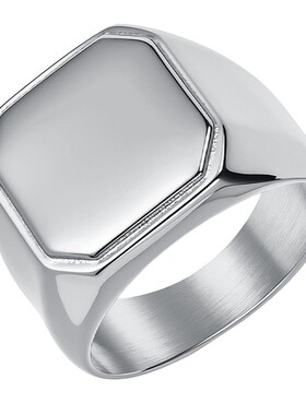 大号男戒方形印章光面钛钢戒指男