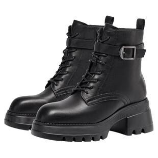 [方枪枪同款]接吻猫[旅行live]黑色加绒马丁靴增高厚底英伦户外靴