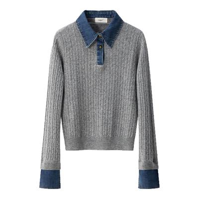 加厚保暖假两件衬衫领针织毛衣女