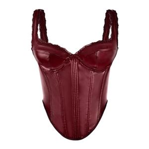 PU皮蕾丝花边外穿鱼骨胸衣背心吊带短款上衣内搭法式性感辣妹欧美