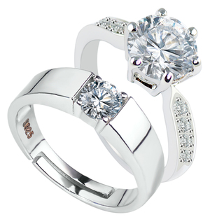 情侣仿真钻石戒男女一对戒开口可调节结婚求婚现场用奢华道具戒指