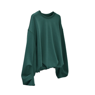 miu系卫衣软糯糯 花苞短款宽松圆领女长袖显瘦慵懒风绿色上衣