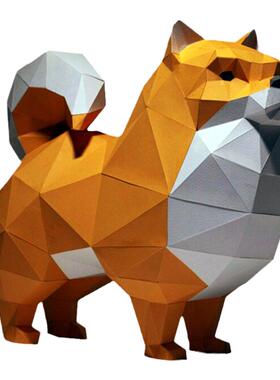 42厘米高 博美犬简约现代客厅落地装饰摆件动物狗狗DIY卡纸纸模型