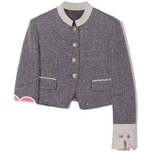 Forevercan女装2024春夏新款 设计感 新中式国风粗花呢短款外套