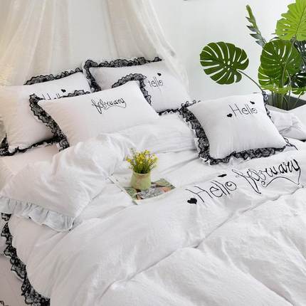 刺绣花边水洗棉被套单件单人双人学生宿舍180x220单被罩三四件套