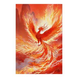 新款浴火凤凰镇宅贴画国潮镇宅玄关客厅沙发背景画海报高级自贴纸