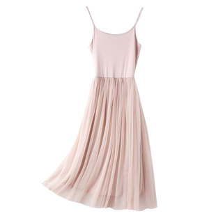 莫代尔内搭吊带连衣裙女春秋显瘦长裙2025年新款外穿百搭网纱裙子