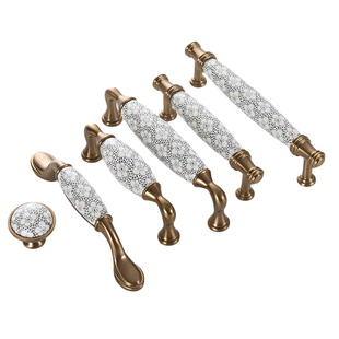 玛德堡欧式梅花陶瓷拉手橱柜抽屉衣柜门单孔美式仿古大理石纹把手