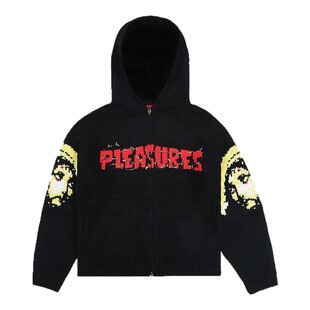 PLEASURES  创意袖管人像提花设计连帽针织衫开衫毛衣男女同款潮