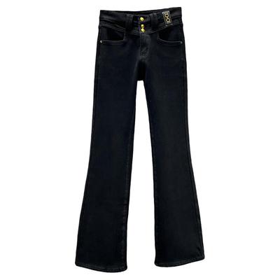 2023年冬季加绒牛仔微喇裤长裤女