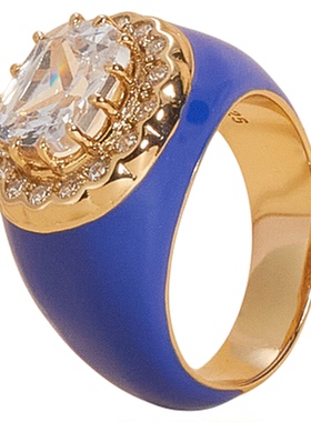 【蓝莲花】蓝色珐琅复古时尚戒指925银简约个性原创设计11.2g